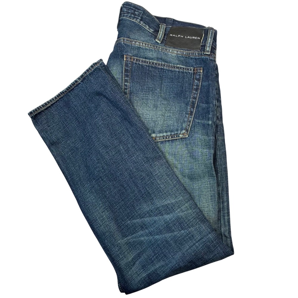 Ralph Lauren Jeans Mens 38x30 Blue Straight Leg Medium Wash Whiskered Denim